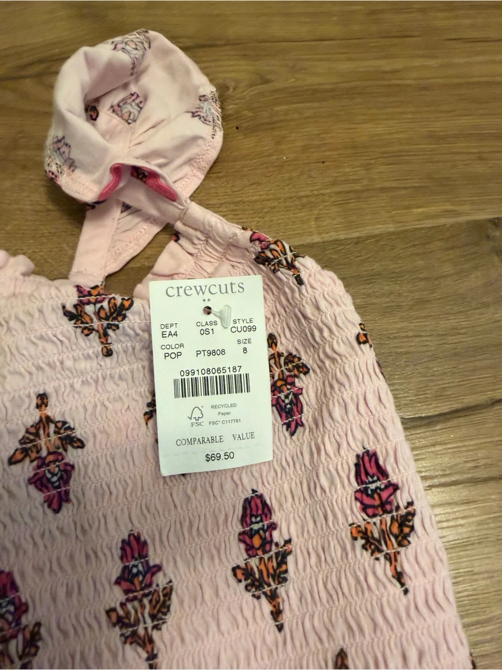 Crewcuts Light Pink Smocked Floral Tank with Tie Strap